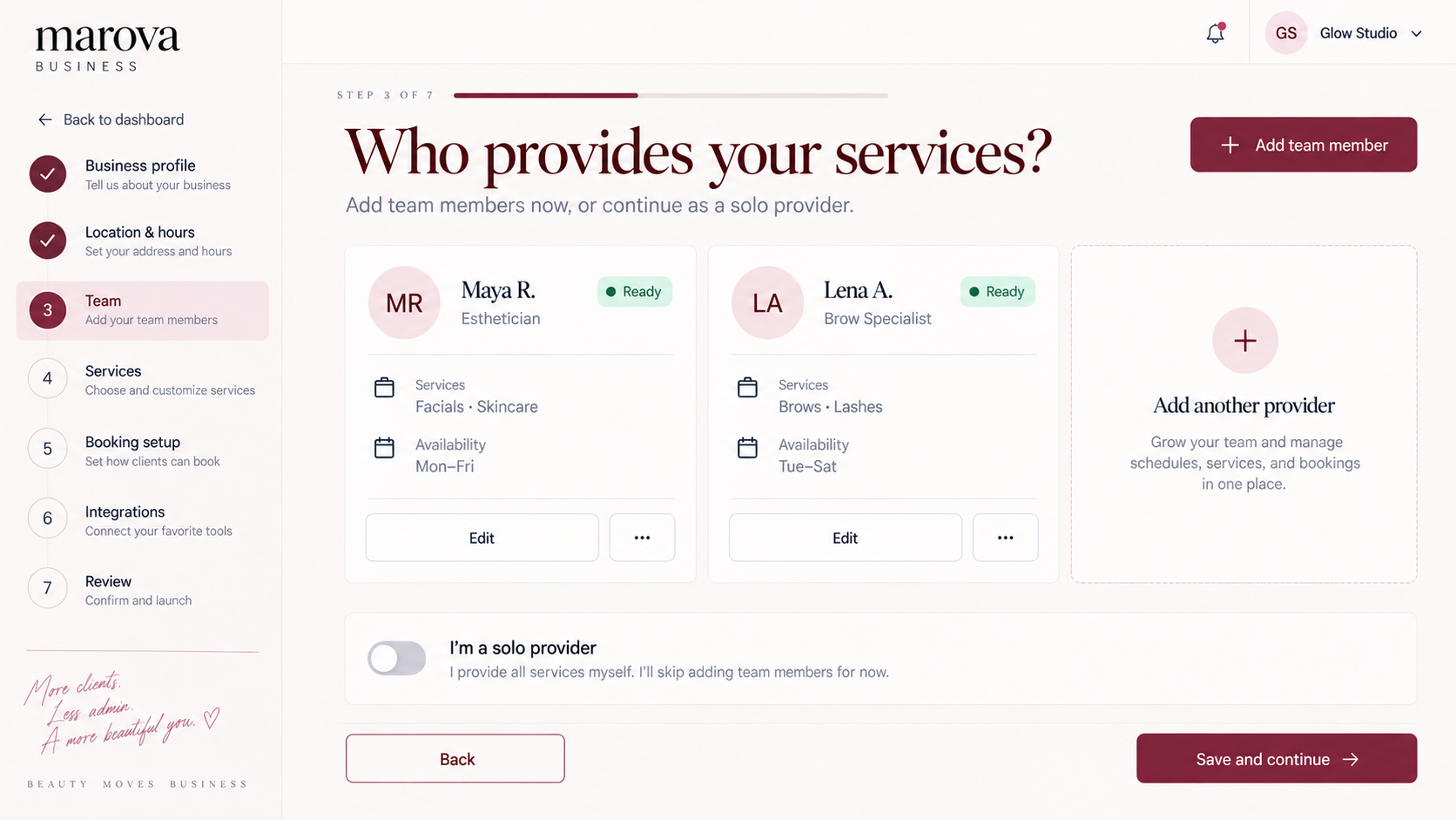 Add the people who provide your services
