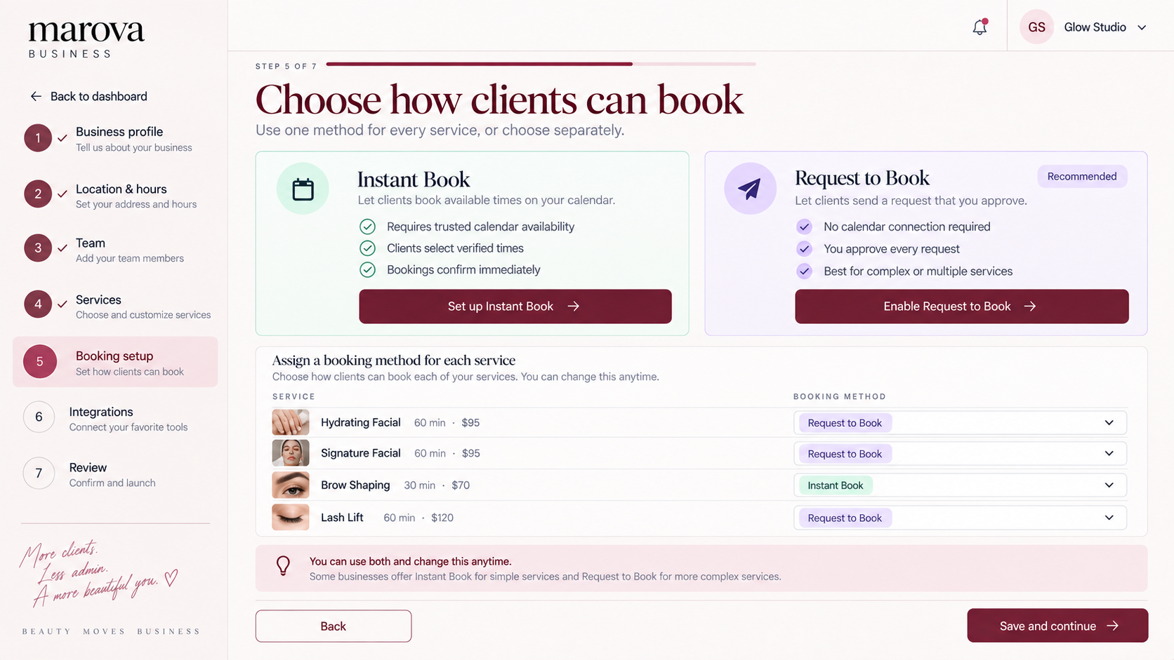 Choose how clients can book